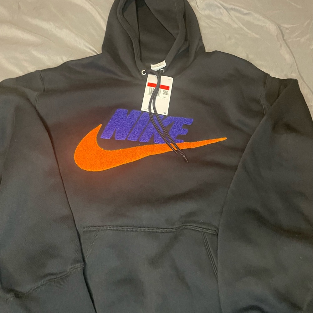 Nike Black Hoodie with Orange and Purple Logo